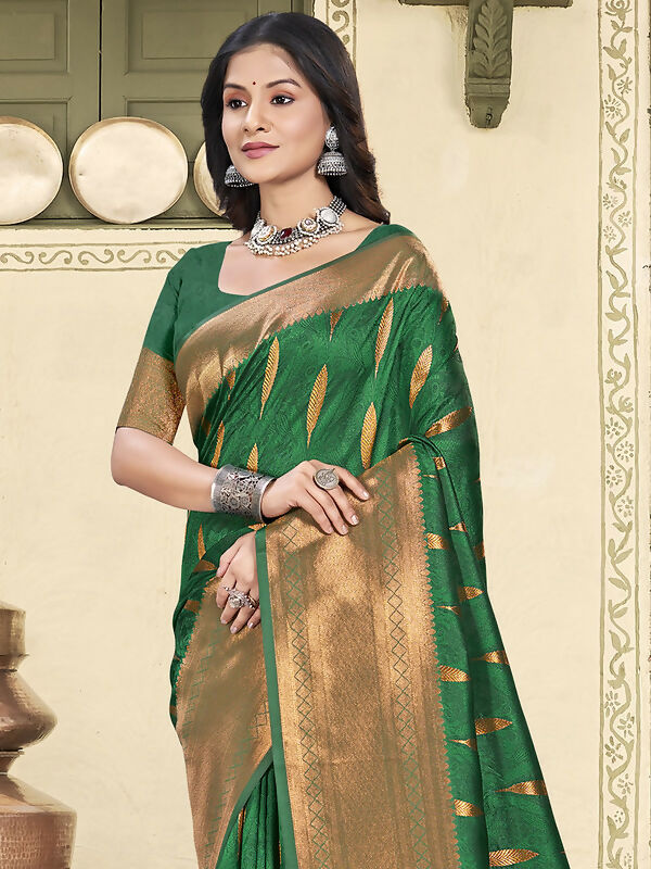 Green Silk Saree with Matching Blouse Piece