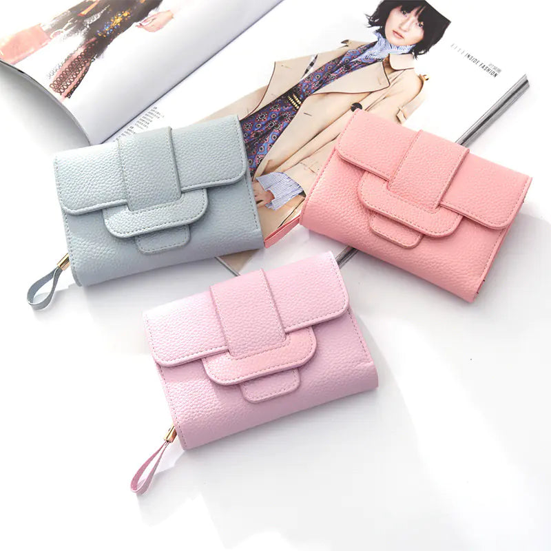 Women's Lychee Pattern Wallet with Zipper Buckle