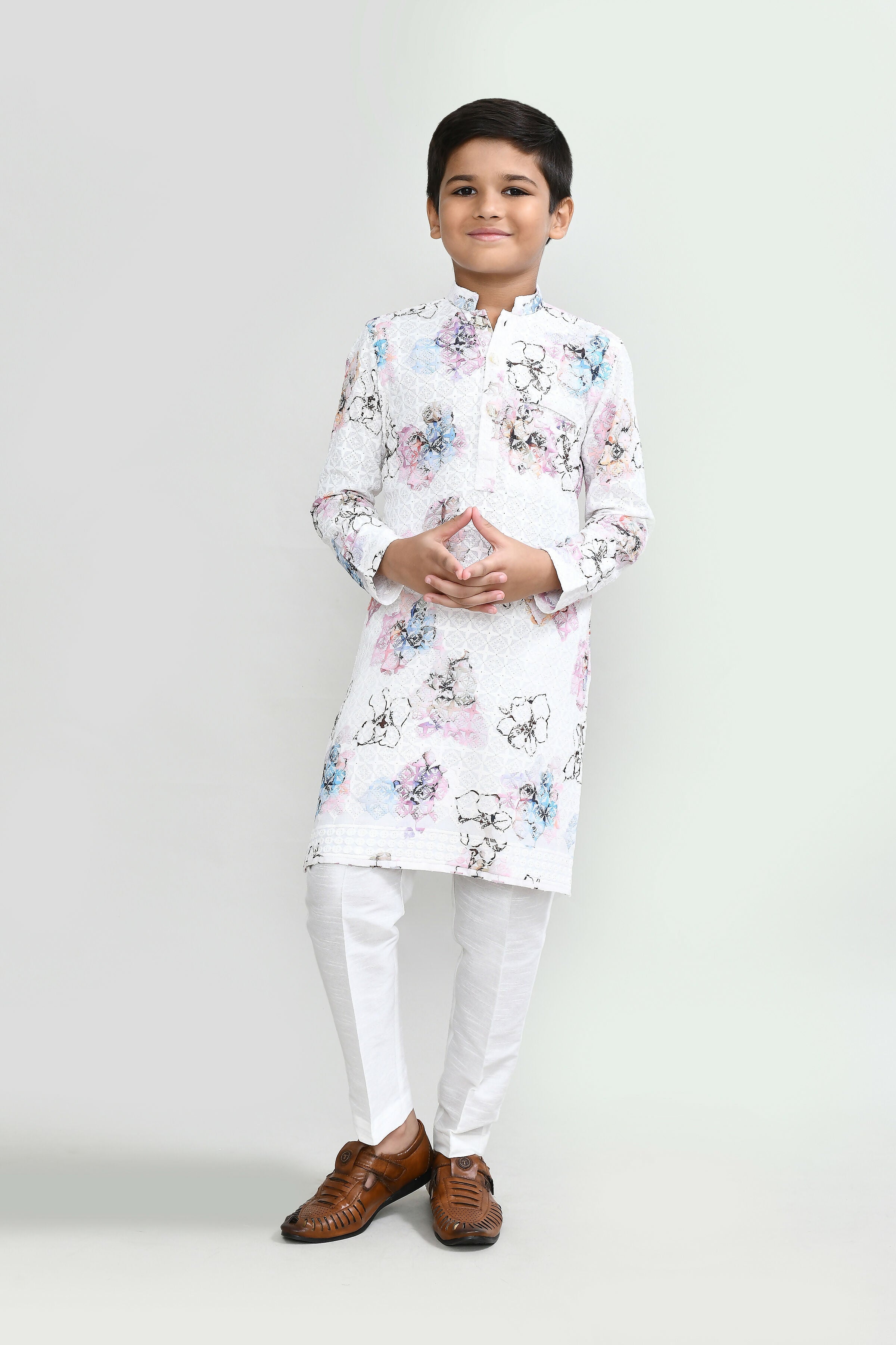 Cotton White Kurta Set with Straight Fit Pants