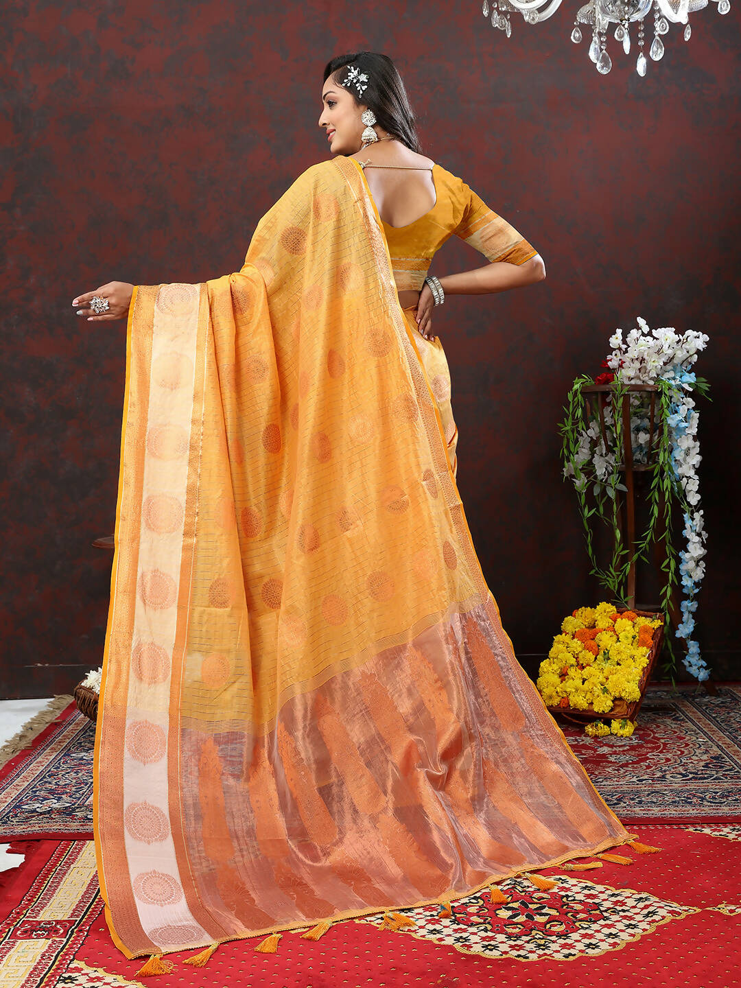 Orange Cotton Saree with Classic Woven Zari Weaving