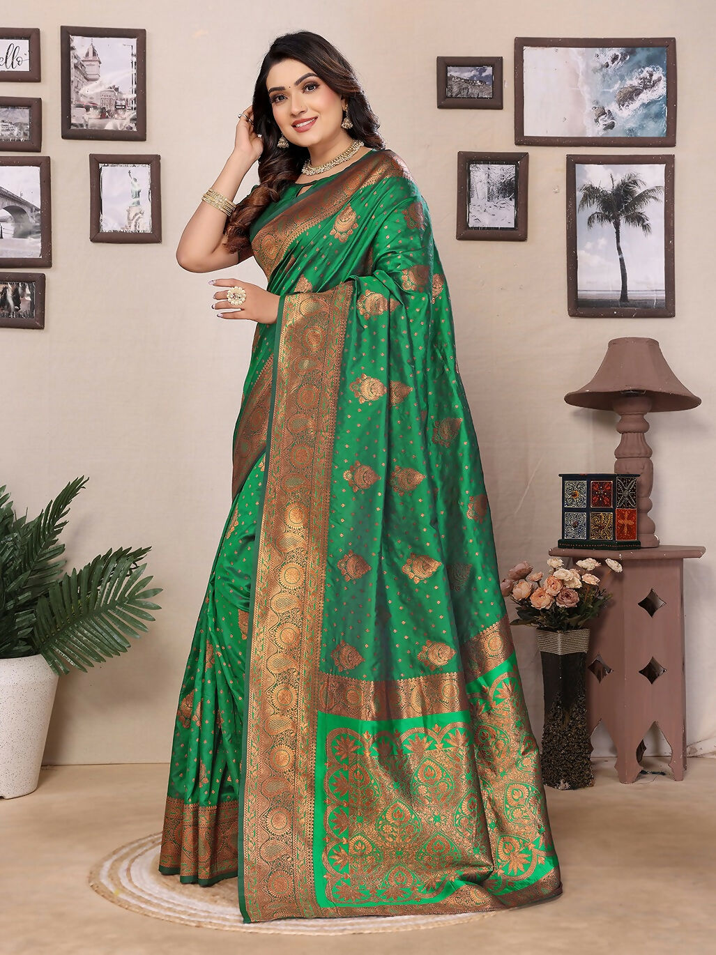Banarasi Green Woven Soft Silk Saree for Festive Wear