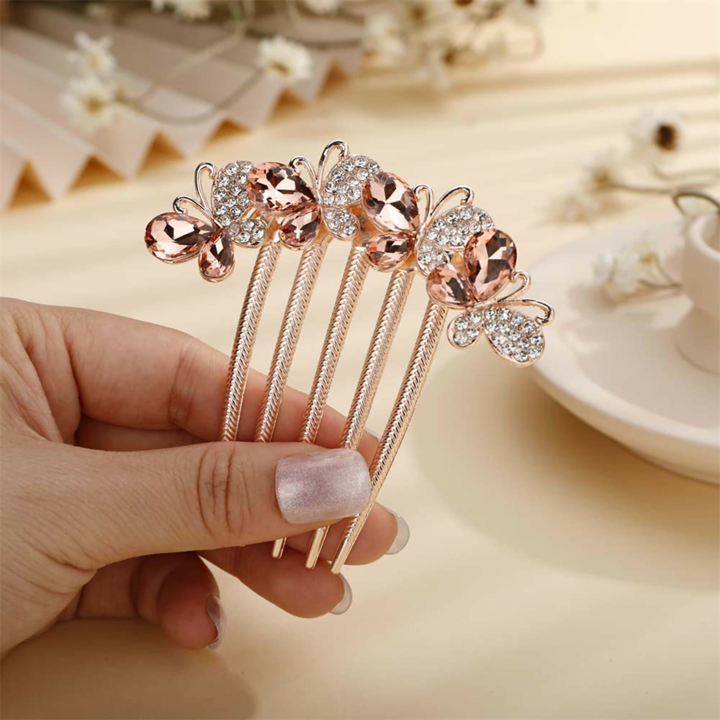 Rose gold metal hair comb featuring a delicate floral design