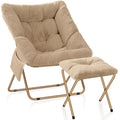 Kasunpul Comfy Saucer Chair Foldable Living Room Chairs Soft Faux Fur Lounge Chair for Bedroom Reading Chairs for Adults Kids X-Large (Beige)