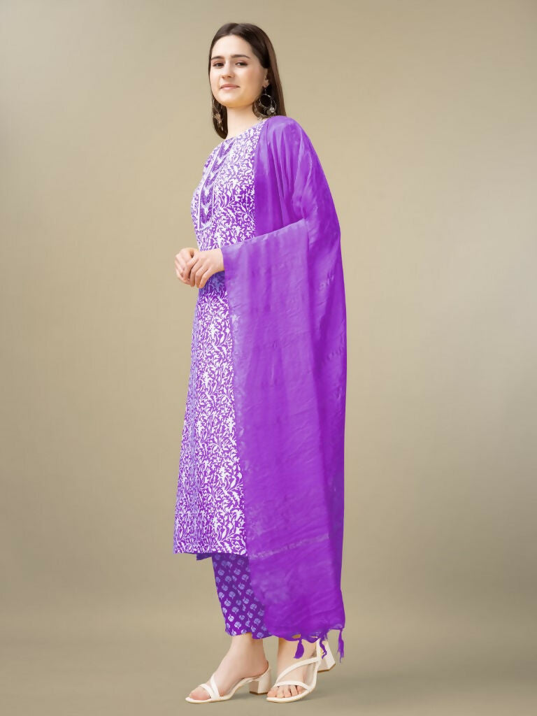 Purple Rayon Straight Kurta Set with Embroidery and Sequence Work