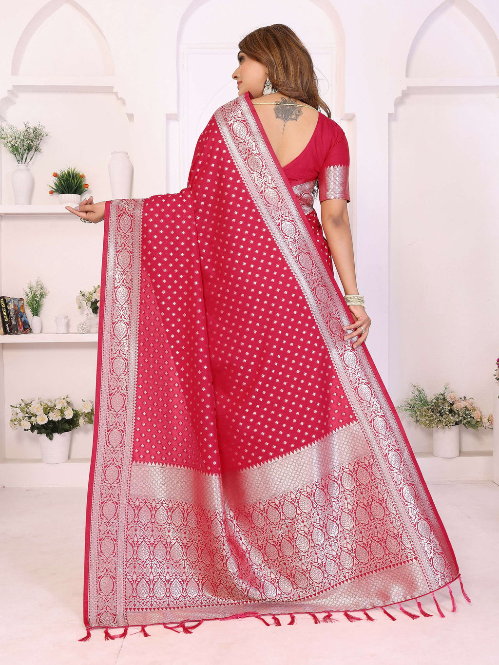 Red Georgette Silk Zari Weaving Saree for Festive Occasions