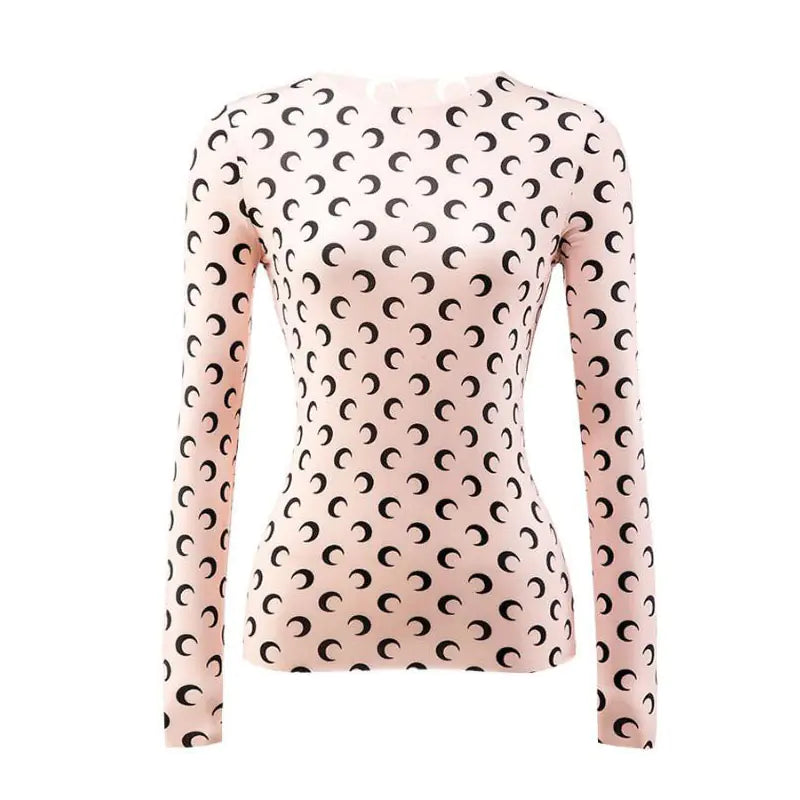 Women Long Sleeve Moon Print Crew Neck Shirt Soft Base Layer - Image 3