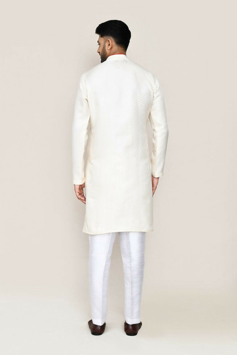 Cream Jacquard Kurta with Straight Fit Pants Set