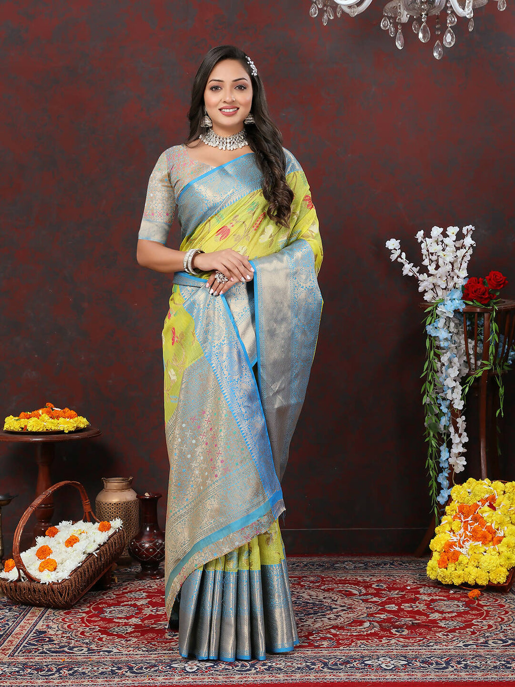 Yellow Cotton Saree with Traditional Zari Meenakari Weaving