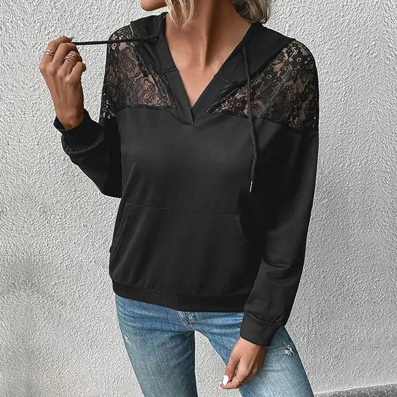 Women's Black Long Sleeve Hoodie - Cozy Winter