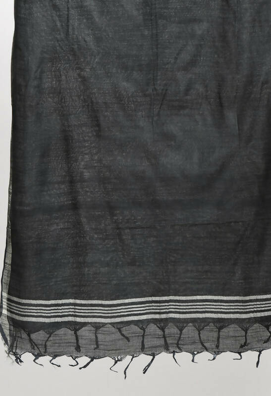 Black Linen Cotton Dupatta with Elegant Silver Border