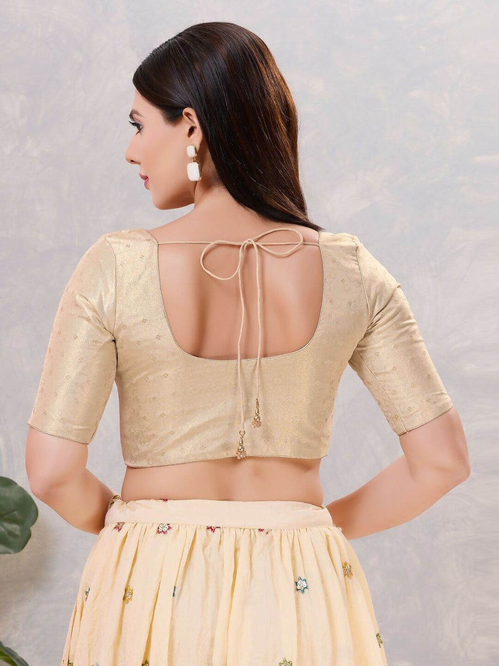 Gold Silk Round Neck Stitched Blouse for Women