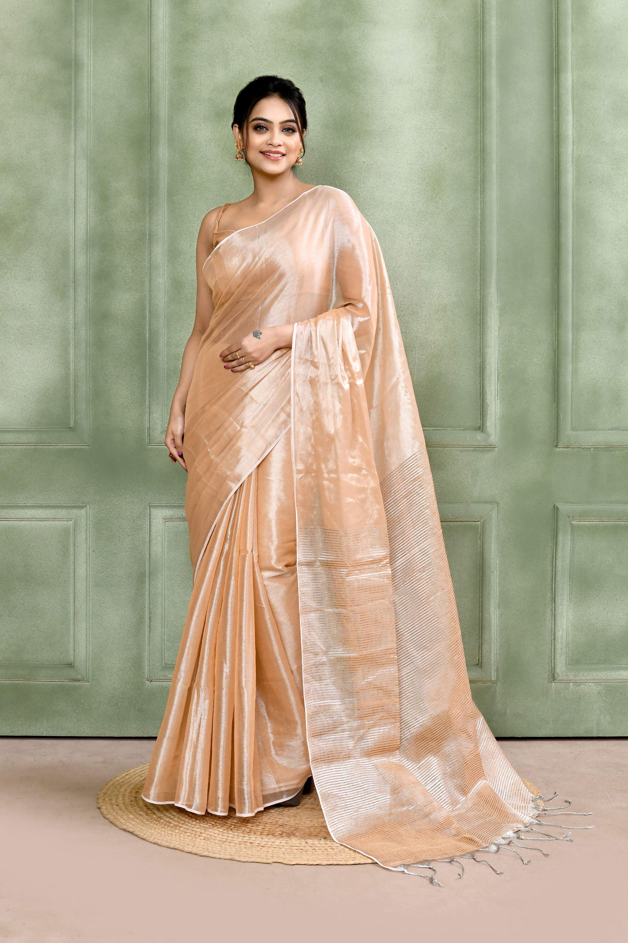 Beige Dual Tone Organic Tissue Saree with Matching Blouse Piece
