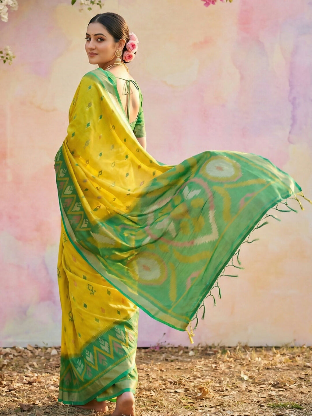 Emerald Green Soft Silk Saree with Matching Silk Blouse