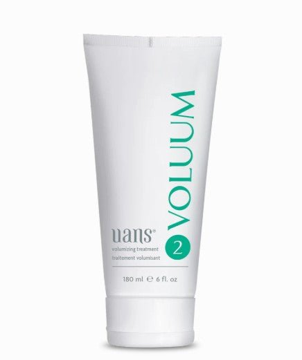 UANS Voluum Volumizing Treatment 180ml cream tube in minimalist white and green packaging.
