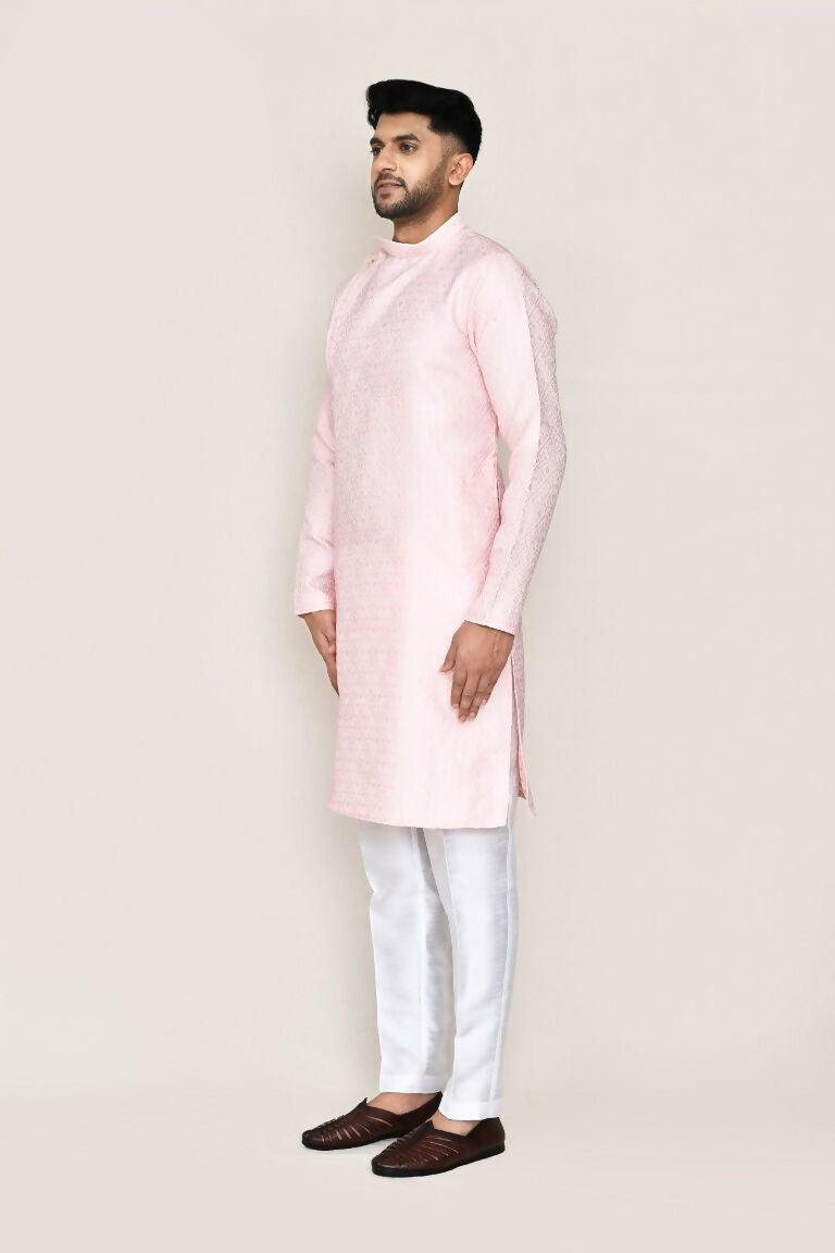 Red Weaving Silk Kurta Set with Straight Fit Pants