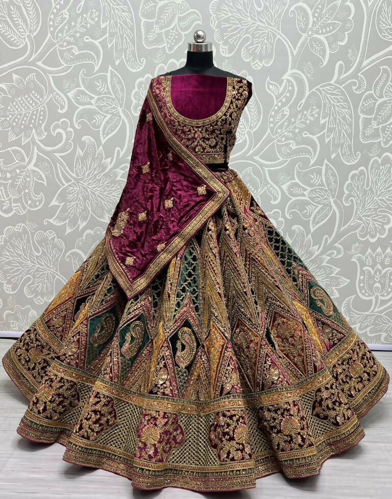 Velvet Wedding Lehenga Choli with Zircon and Sequins