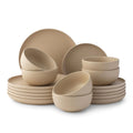 JoyJolt Mesa Stoneware Dinnerware Set 18-Piece Plates and Bowls Sets Includes Dinner Plates Salad Plates and Cereal and Soup Bowls Modern Farmhouse Matte Beige Dish Set for 6
