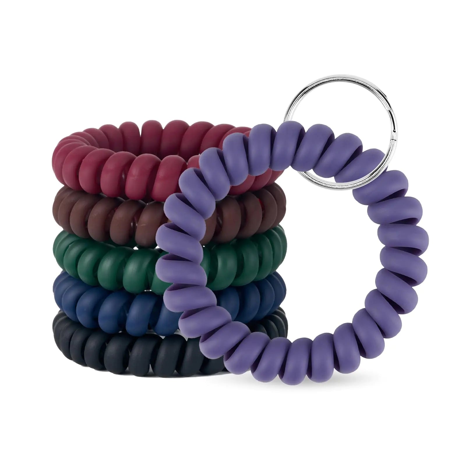 QIUTIMIY 6PCS Wristlet Keychain Colorful Spiral Coil Hair Tie for Women Sauna Accessories Wrist Coil Key Ring Key Holder(Matte Dark-S)