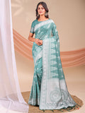 Varnika sea green linen cotton saree with matching blouse piece