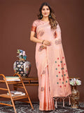 Neerja peach linen cotton saree showing delicate fabric texture and drape.