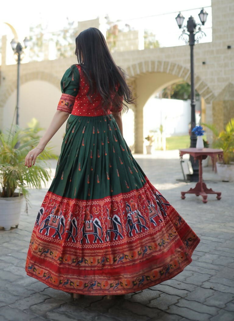 Bottle Green Patola Print Dola Silk Anarkali Dress