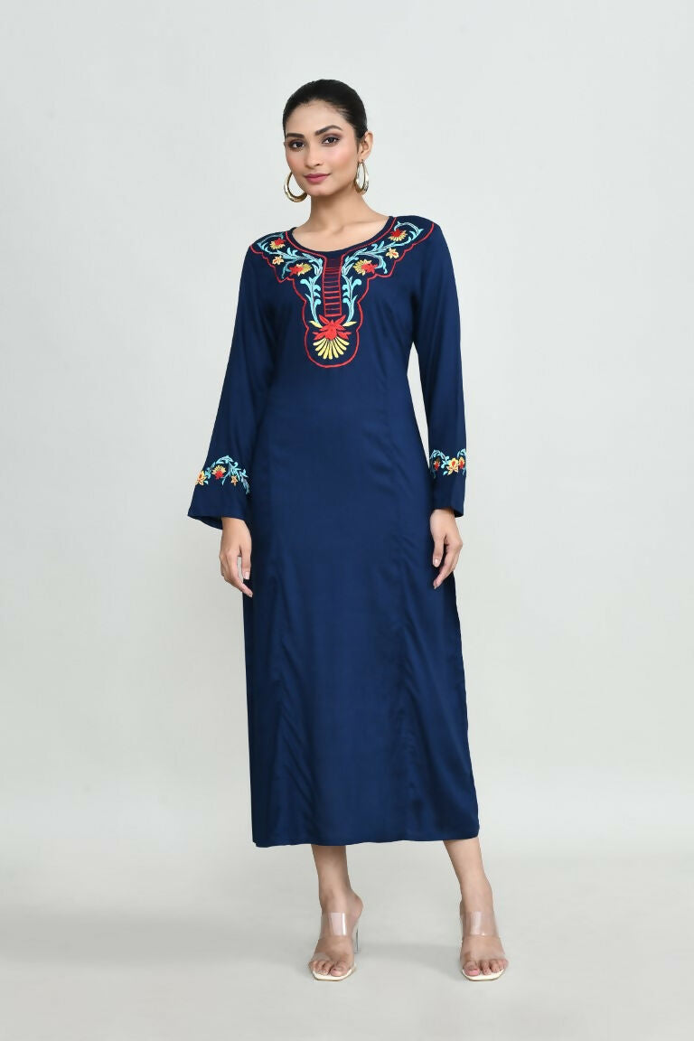 Blue Rayon Tunic with Elegant Embroidery