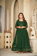 Green georgette embroidered Anarkali kurta set with pants and dupatta