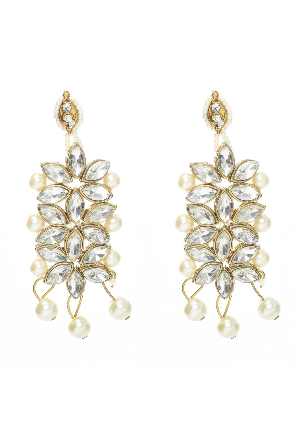 Johar Kamal Gold-Polished Rani Haar Necklace with Off White Pearls
