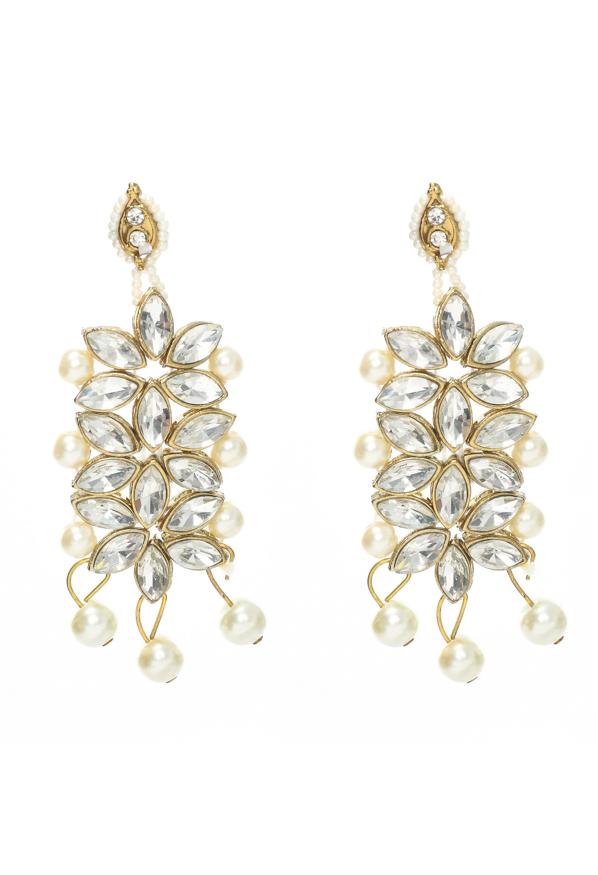 Johar Kamal Gold-Polished Rani Haar Necklace with Off White Pearls