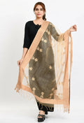 Golden organza dupatta with detailed all-over chikan embroidery for ethnic festive wear