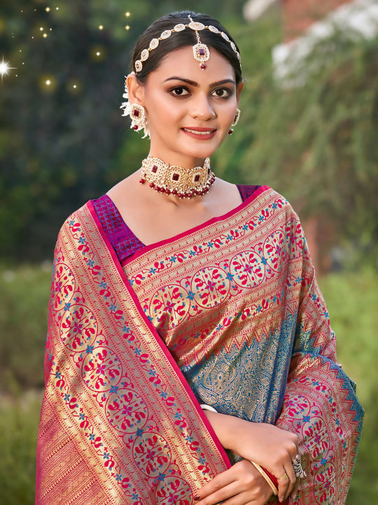 Royal Blue Banarasi Silk Saree with Matching Blouse Piece