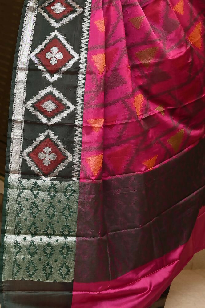 Black & Pink Kataan Ikkat Saree with Woven Details