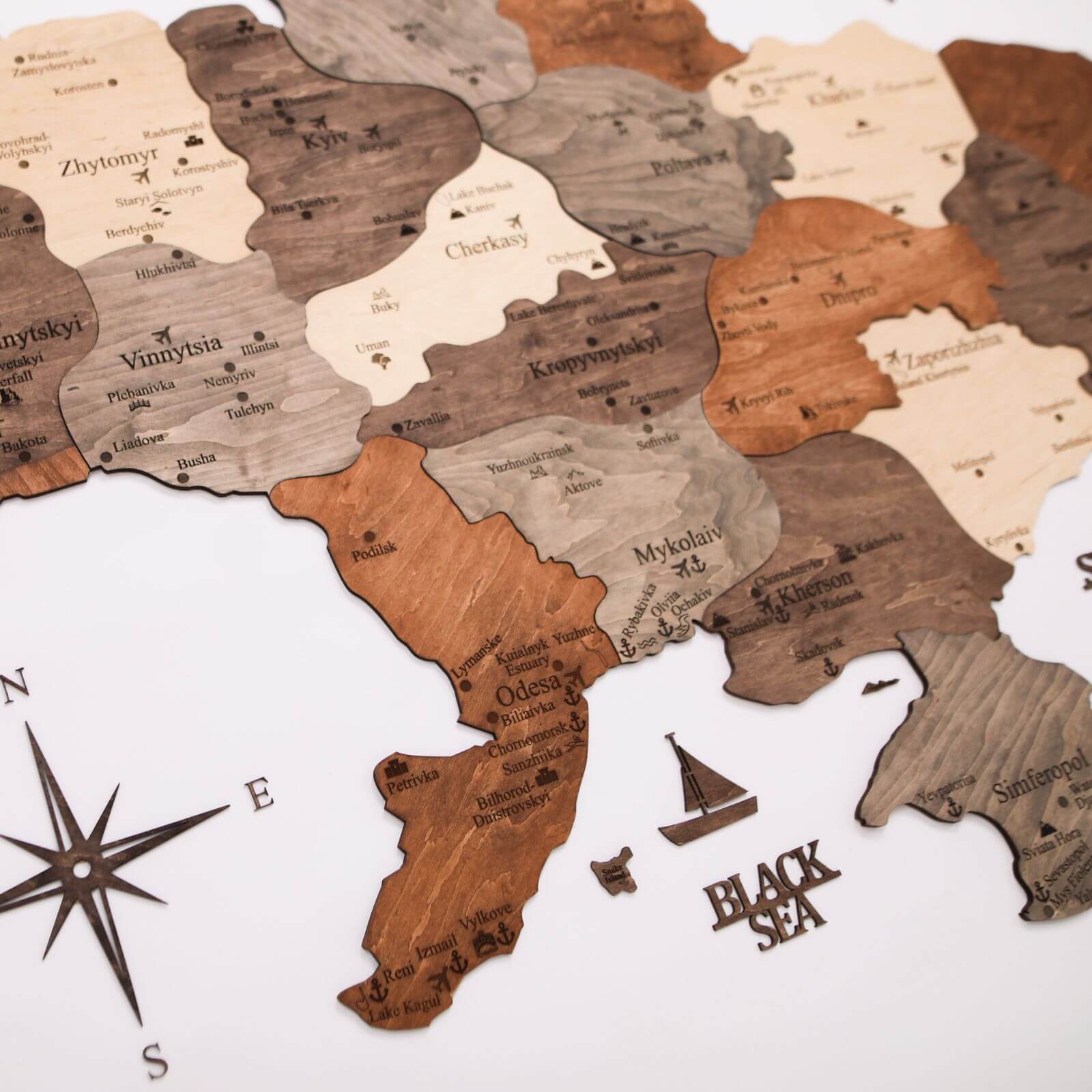 Wooden Map of Ukraine Multicolor Modern Wall Art Decor
