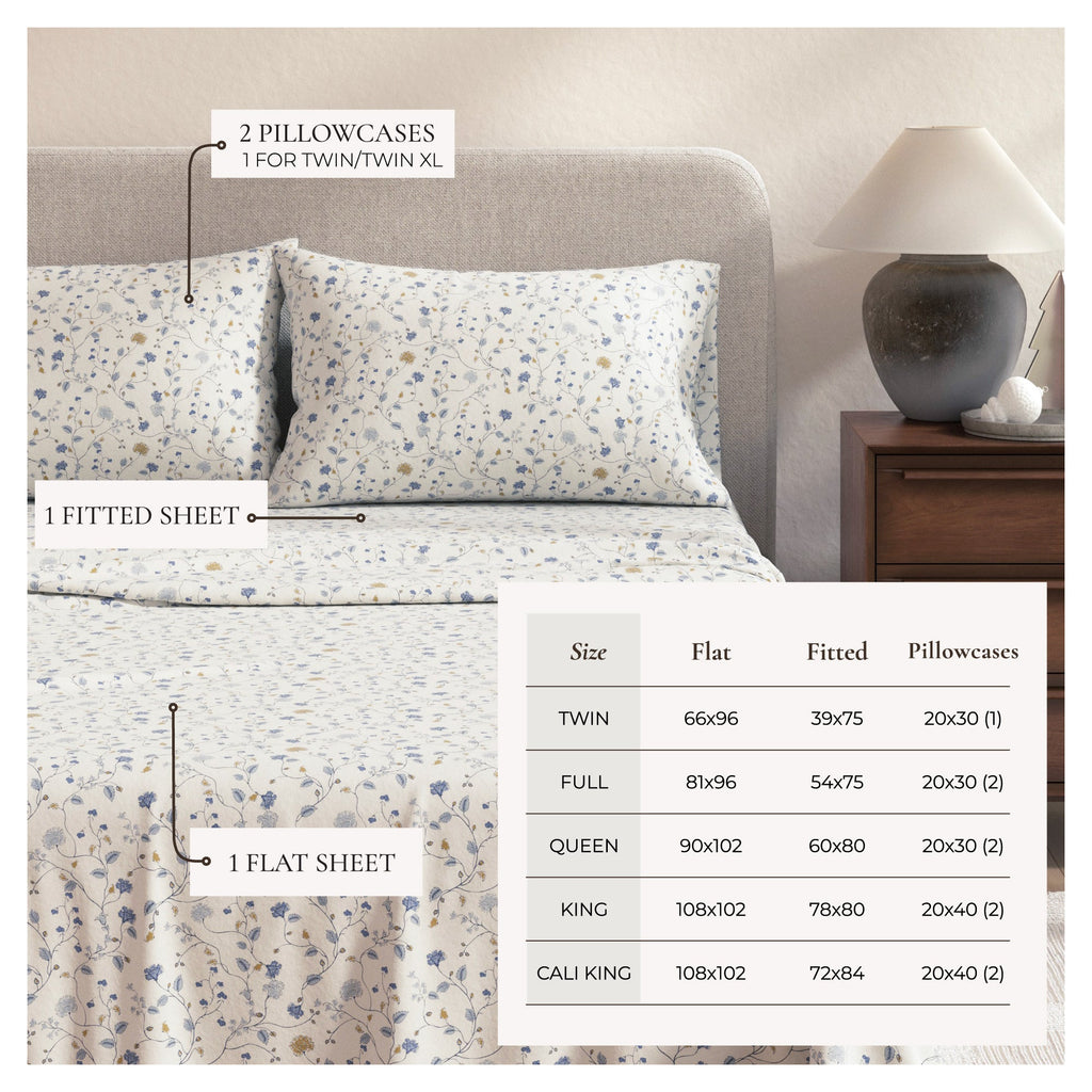 Winter Floral Turkish Cotton Flannel Sheet Set Ultra-Soft - Image 3