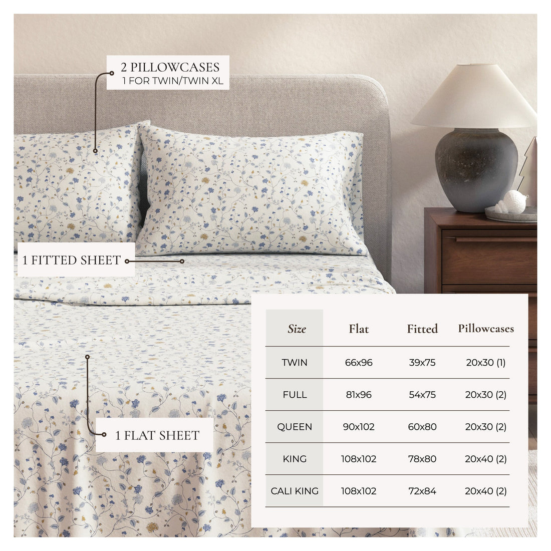 Winter Floral Turkish Cotton Flannel Sheet Set Ultra-Soft - Image 3