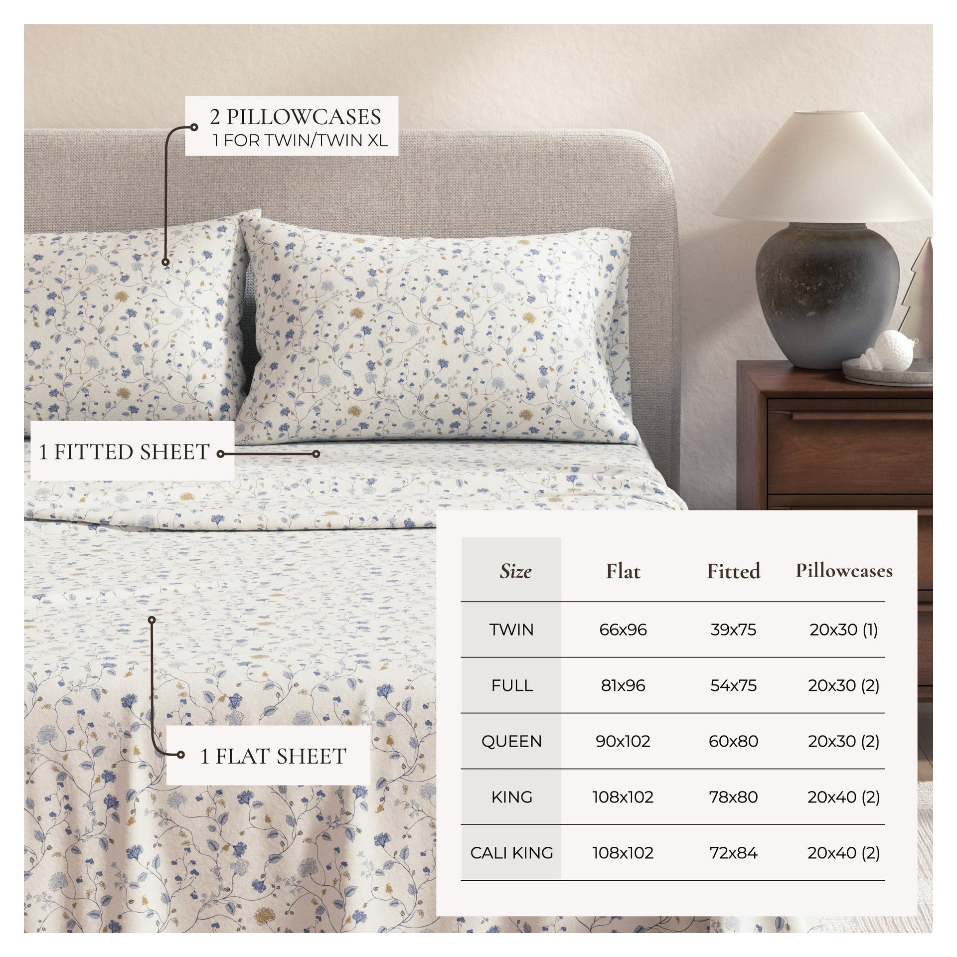 Winter Floral Turkish Cotton Flannel Sheet Set Ultra-Soft - Image 3