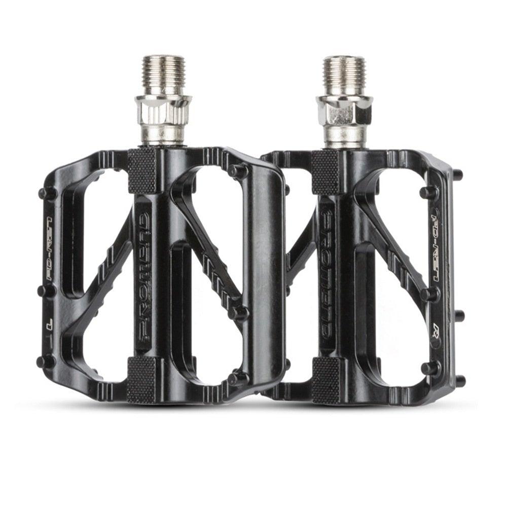 Ultralight CNC-machined aluminum bicycle pedals with 3-bearing system and anti-slip grip