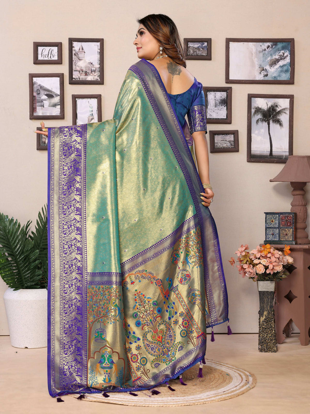 Green Tissue Silk Weaving Saree