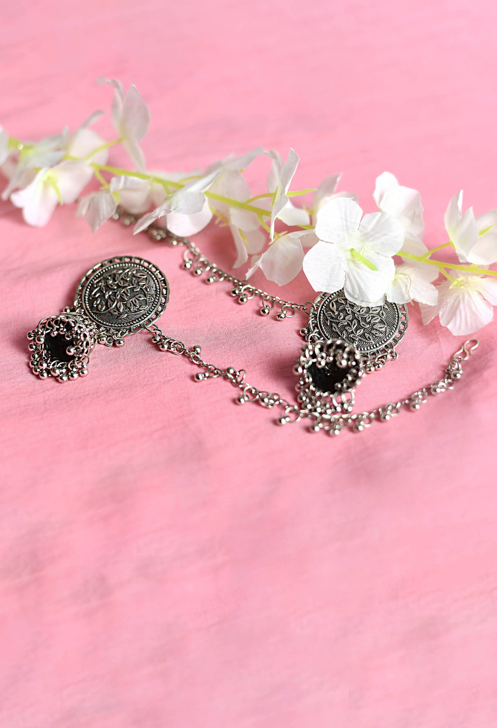 Oxidized Silver Bahubali Jhumkas for Girls Ethnic Occasions