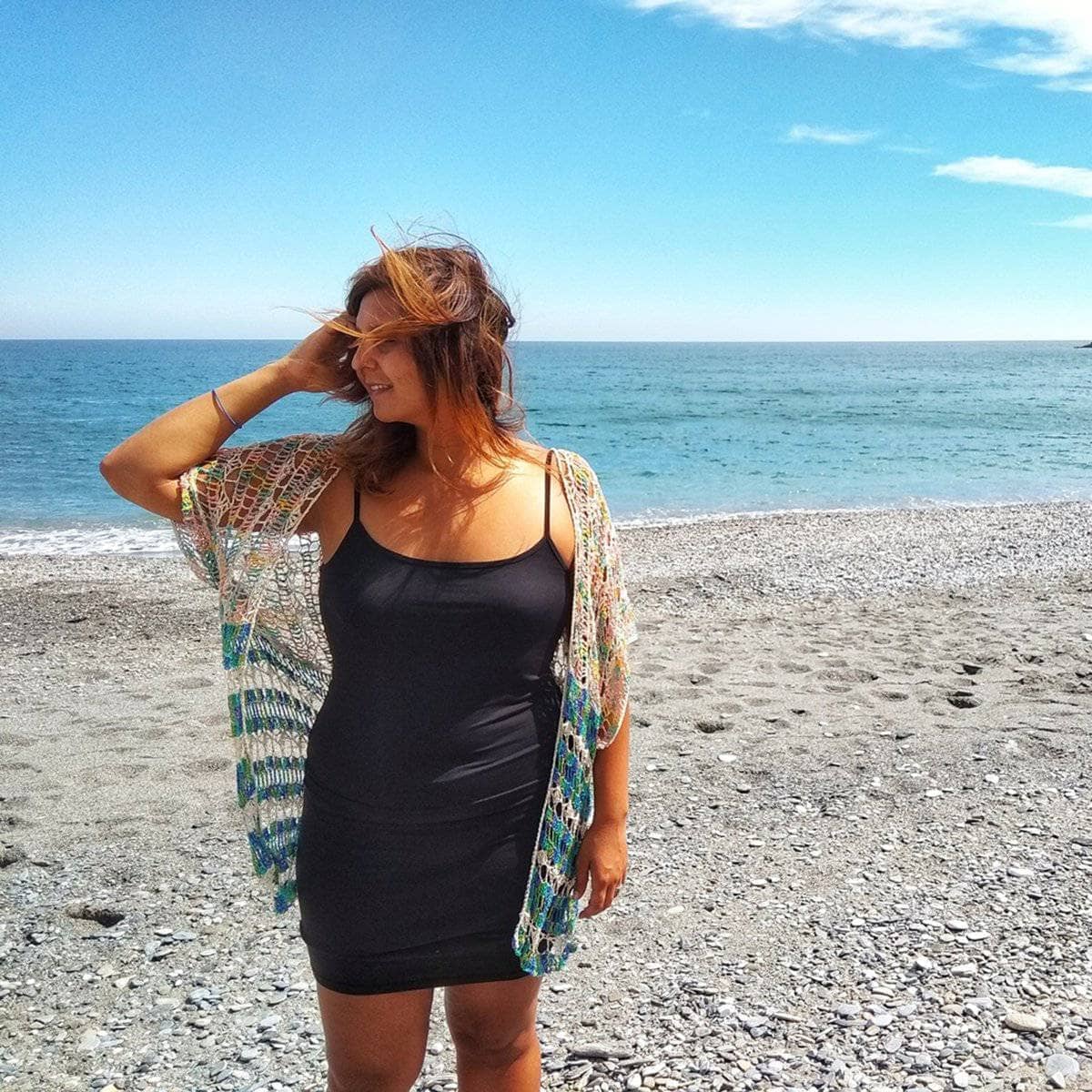 Under The Sea Crochet Duster Cardigan in Blue, Green, and Cream