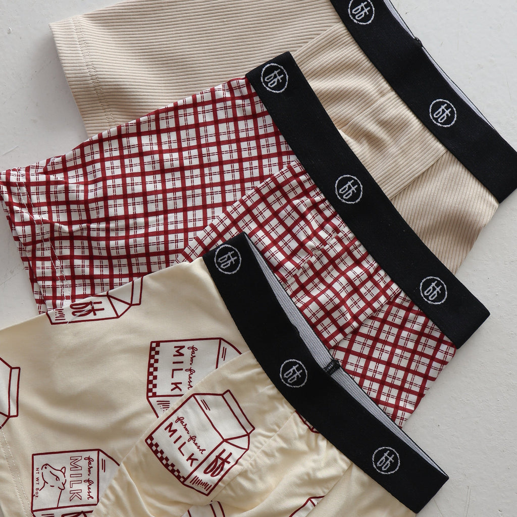 Boys Bamboo Boxer Briefs 3 Pack Milk and Window Pane Print - Image 2