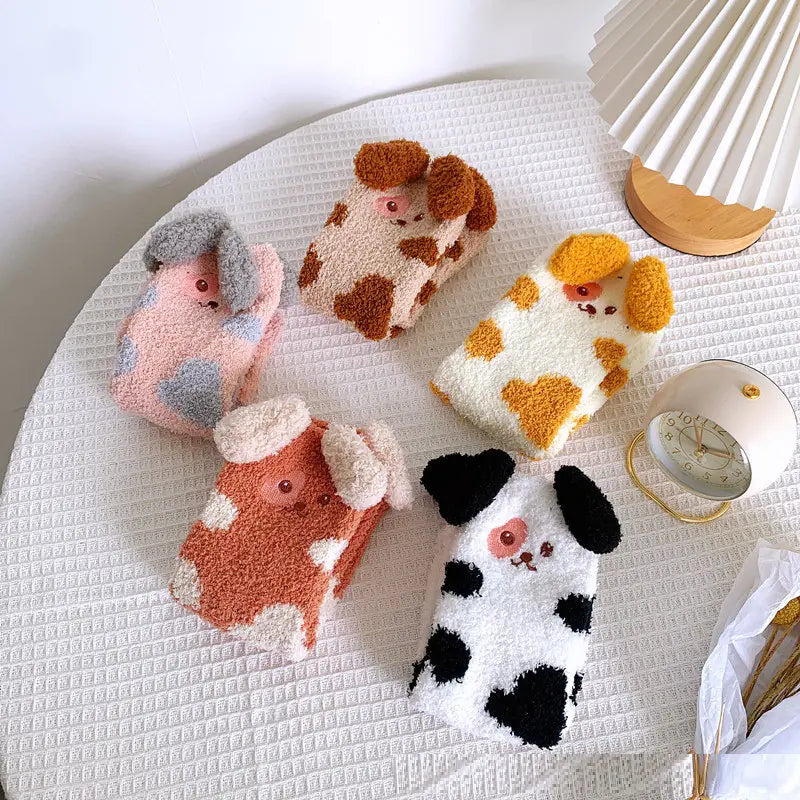 Thick Coral Fleece Warm Mid-Tube Sleeping Socks for Women