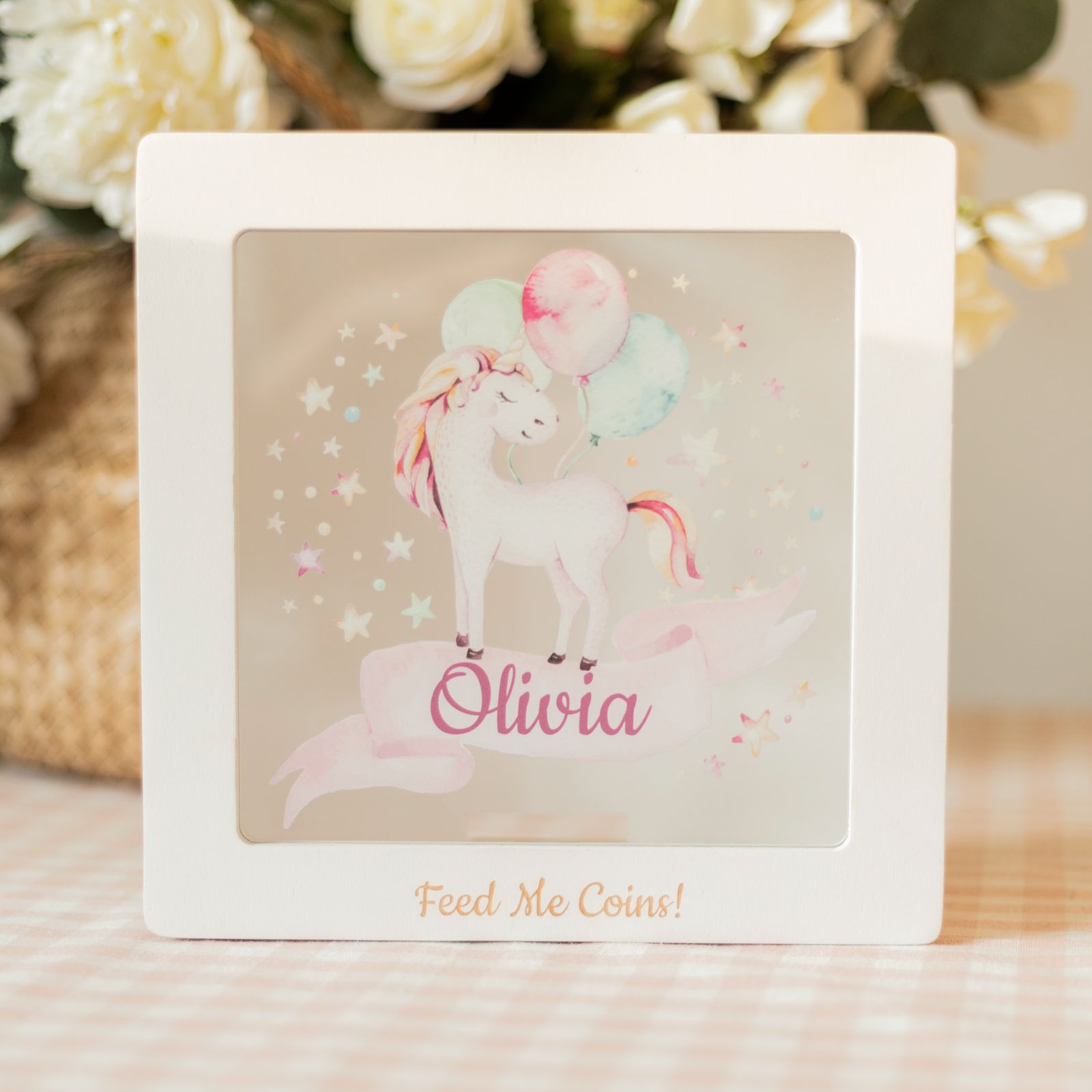 Personalized Unicorn Acrylic Storage Box for Nursery and Kids Room