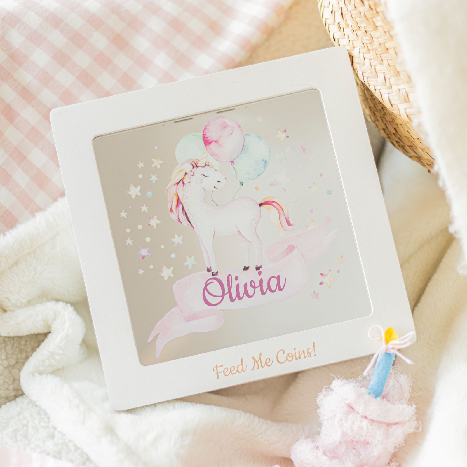Personalized Unicorn Acrylic Storage Box for Nursery and Kids Room