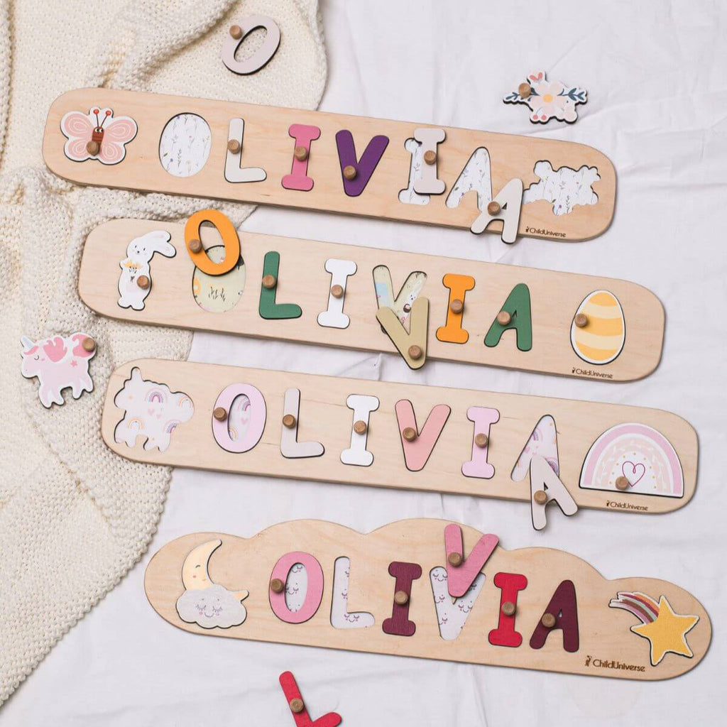 Personalized Wooden Unicorn Name Puzzle for Kids Nursery Decor