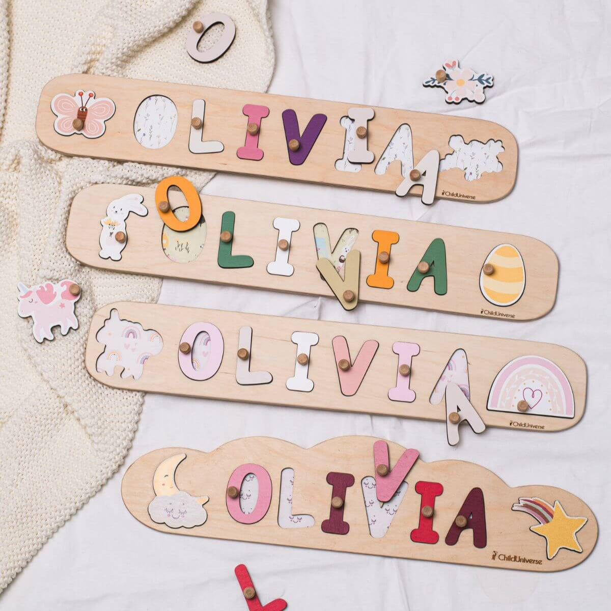 Personalized Wooden Unicorn Name Puzzle for Kids Nursery Decor