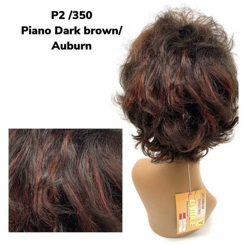100% Human Hair Full Wig - Dark Brown & Auburn Highlights #32011