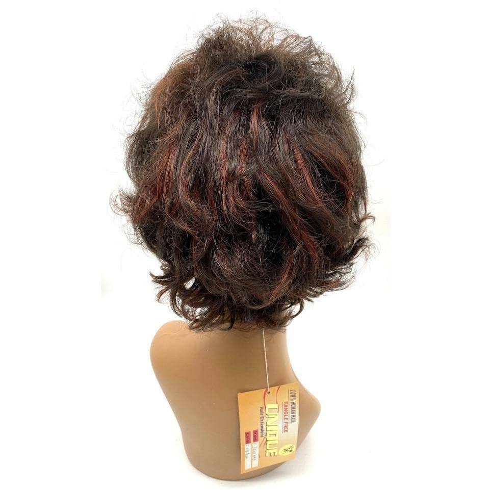 100% Human Hair Full Wig - Dark Brown & Auburn Highlights #32011
