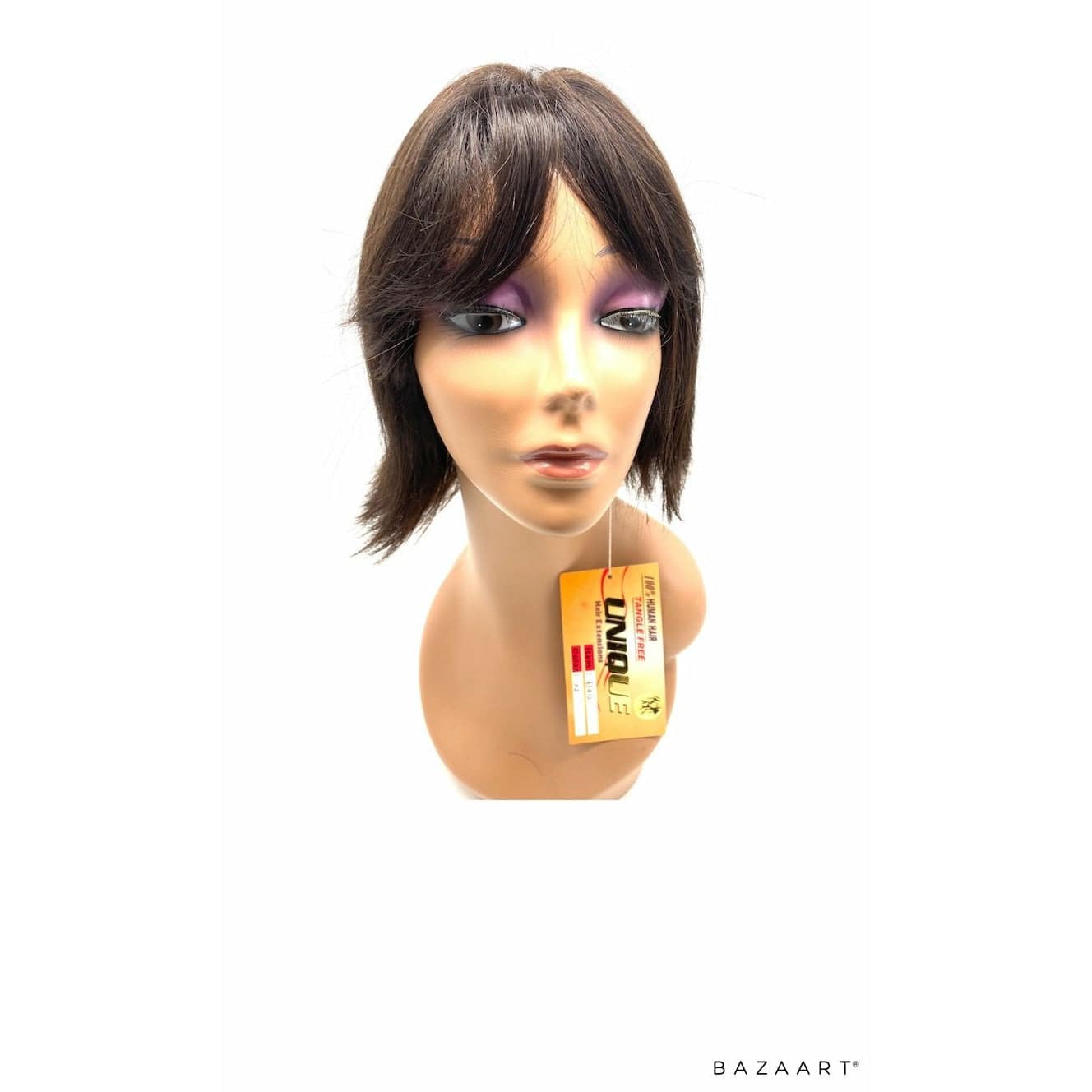 A high-quality 100% human hair full wig in a natural dark brown #2 shade, styled for a minimalist look.