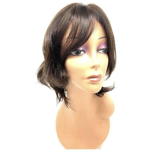 100% human hair full wig in medium brown, shown in a classic, professional style.